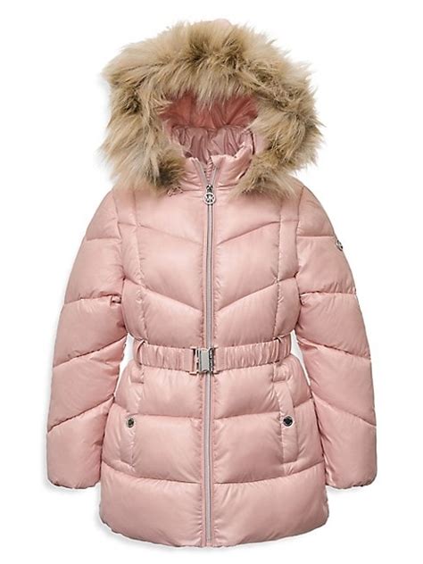 Michael Kors Stadium Quilted Jacket with Faux Fur Trim